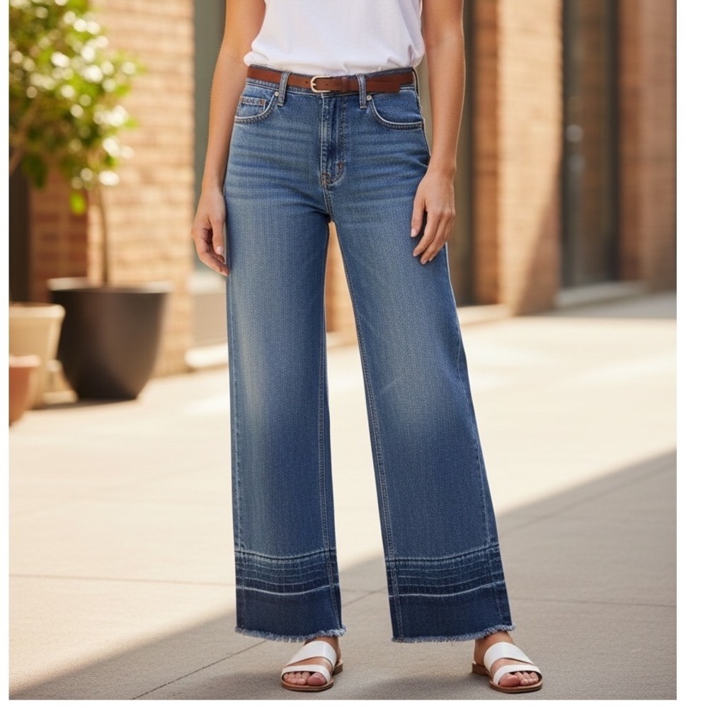 Everlane The Way-High‎ Sailor Jean Wide Leg Raw Hem Indigo Blue 29 Regular